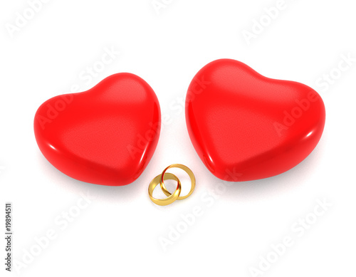 Hearts and gold rings.