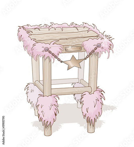 Comic wooden chair decorated with pink furs