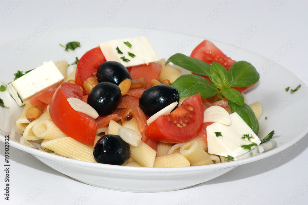mediterranean salad with organic feta cheese, olive and pasta mediterranean salad with organic feta cheese, olive and pasta