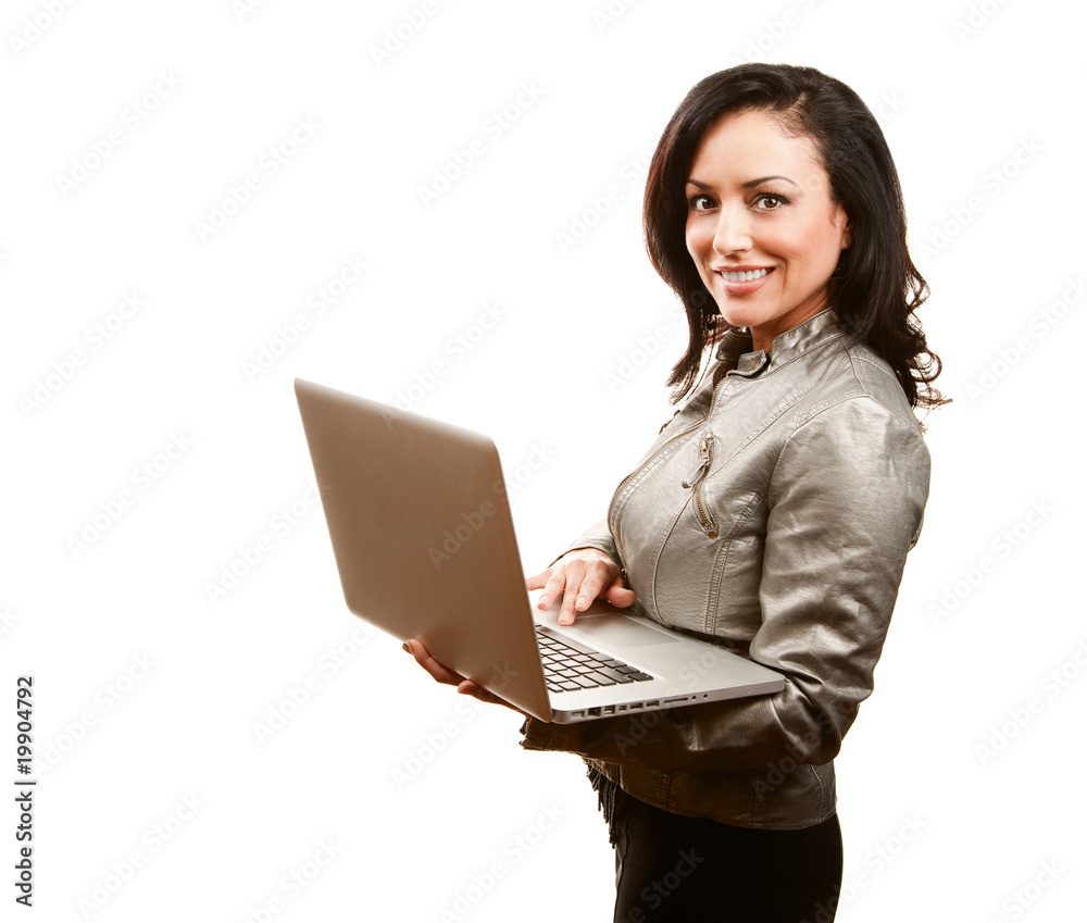 pretty Hispanic Woman with Laptop pretty Hispanic Woman with Laptop