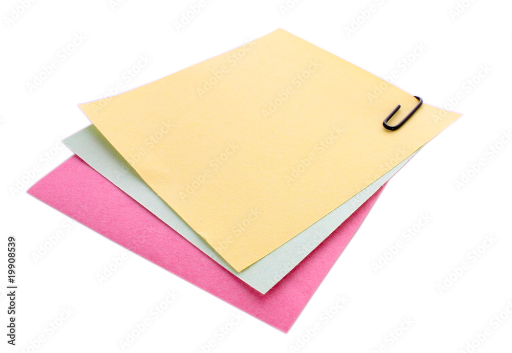 Three reminder notes with clip isolated on white Three reminder notes with clip isolated on white