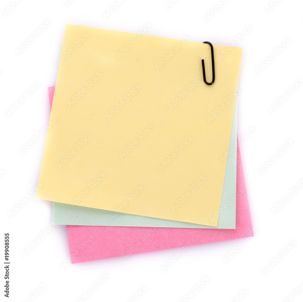 Three reminder notes  with clip isolated on white