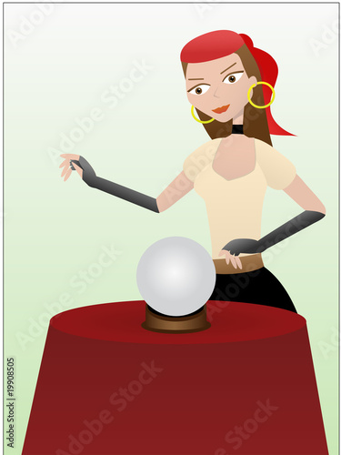 Fortune teller gypsy standing over crystal ball