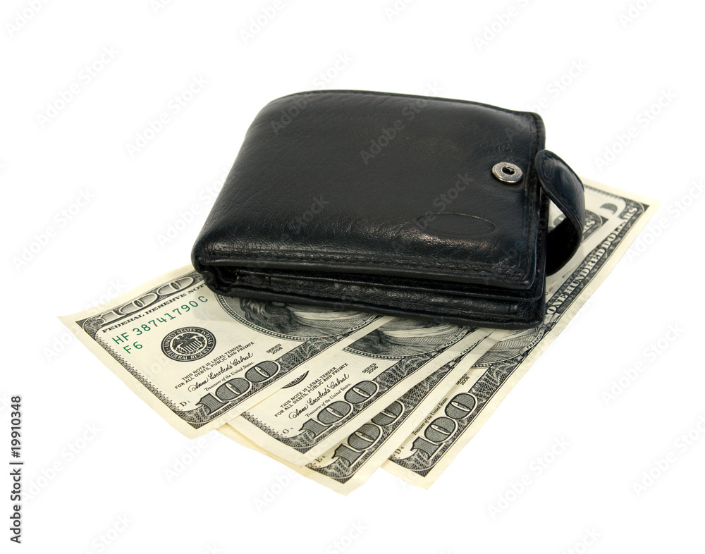 Purse and money. Isolated on white background. Purse and money. Isolated on white background.
