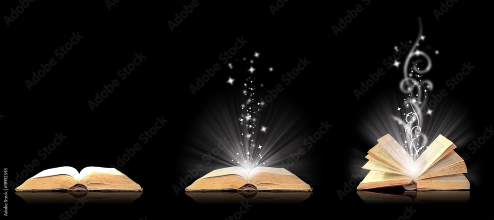 Naklejka premium Open book magic on black