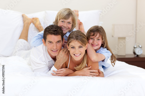 Cheerful family having fun together