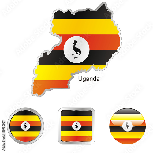 vector flag of uganda in map and web buttons shapes
