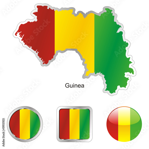 vector flag of guinea in map and web buttons shapes