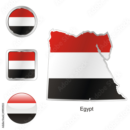 vector flag of egypt in map and web buttons shapes