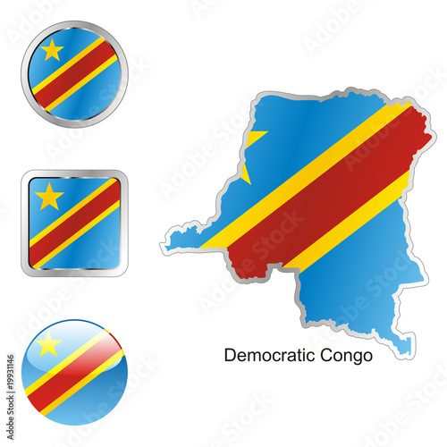 vector flag of democratic congo in map and web buttons shapes