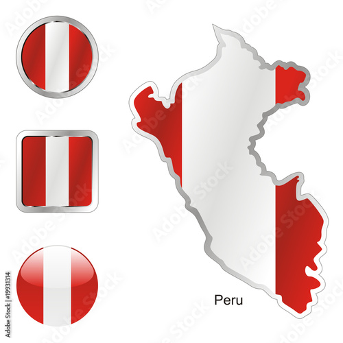 vector flag of peru in map and web buttons shapes