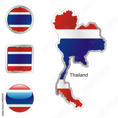 vector flag of thailand in map and web buttons shapes