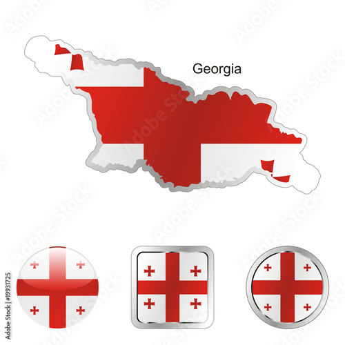 vector flag of georgia in map and web buttons shapes