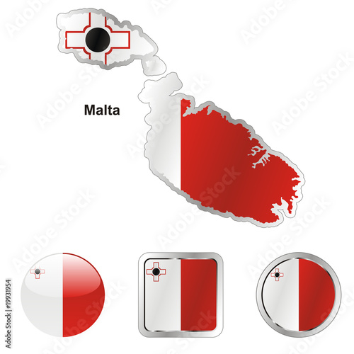 vector flag of malta in map and web buttons shapes