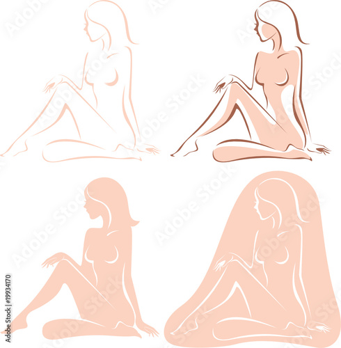 Four variations of beautiful nude woman silhouette