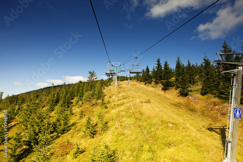 Ski lift in the mountains on a summer day