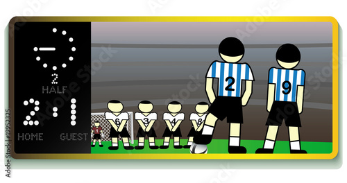 Soccer stadium screen witn info and match picture.