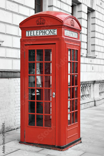 Red telephone booth in London  England