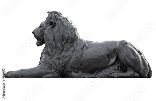 Metal sculpture of a lion in Trafalgar Square isolated on white