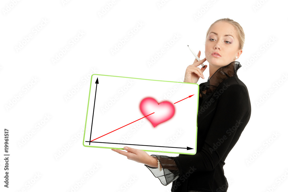 Businesswoman with Valentine's Day diagram Businesswoman with Valentine's Day diagram