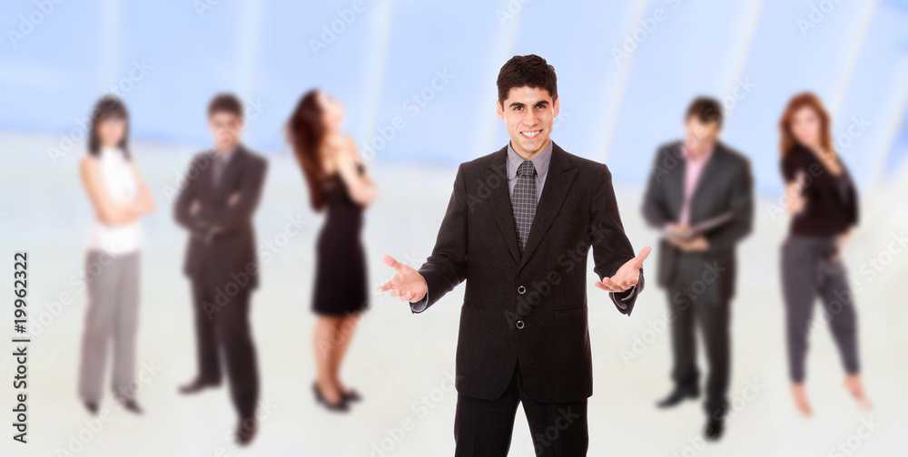 business man leading a team in the office business man leading a team in the office