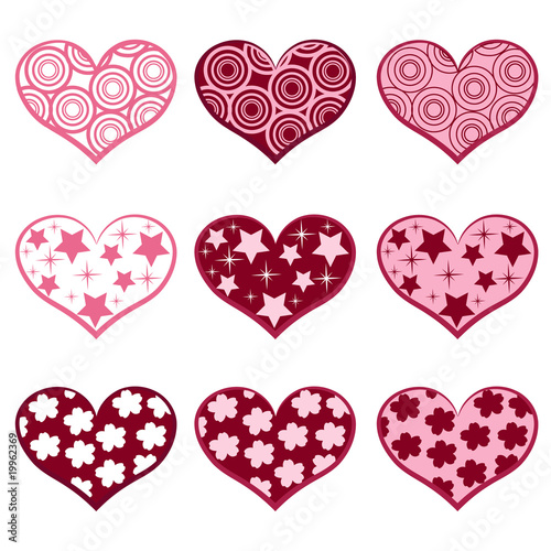 9 hearts. Set valentine s simbols.