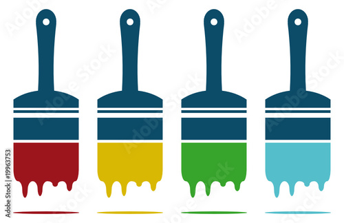 four color paint brushes in color vector mode