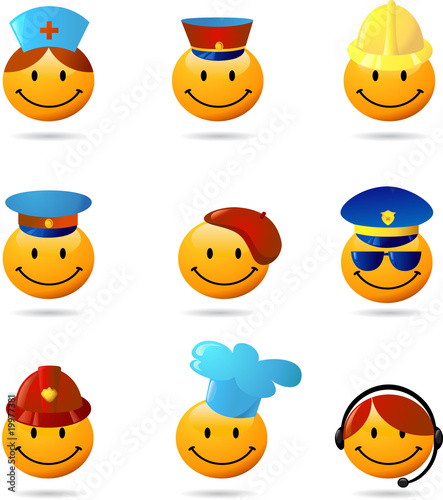 Smiley set with different professions