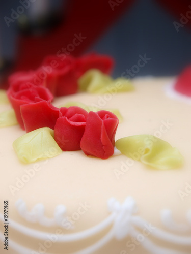 Traditional marzipan Wedding cake. Close up