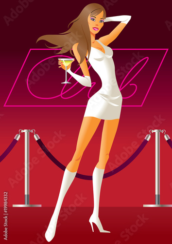 Sexy woman with cocktail at a party - vector illustration