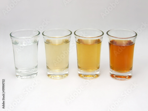 Four shots of several types of vodka (brandy)