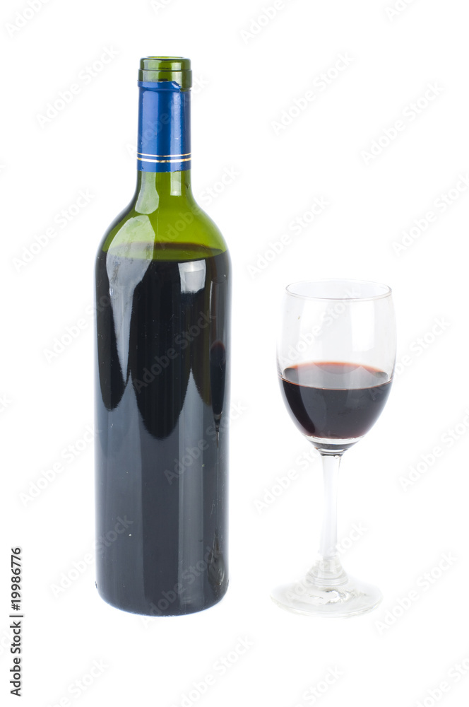 isolated red wine and bottle