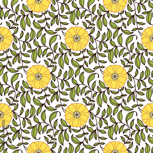 Seamless Floral Pattern Orange and Green
