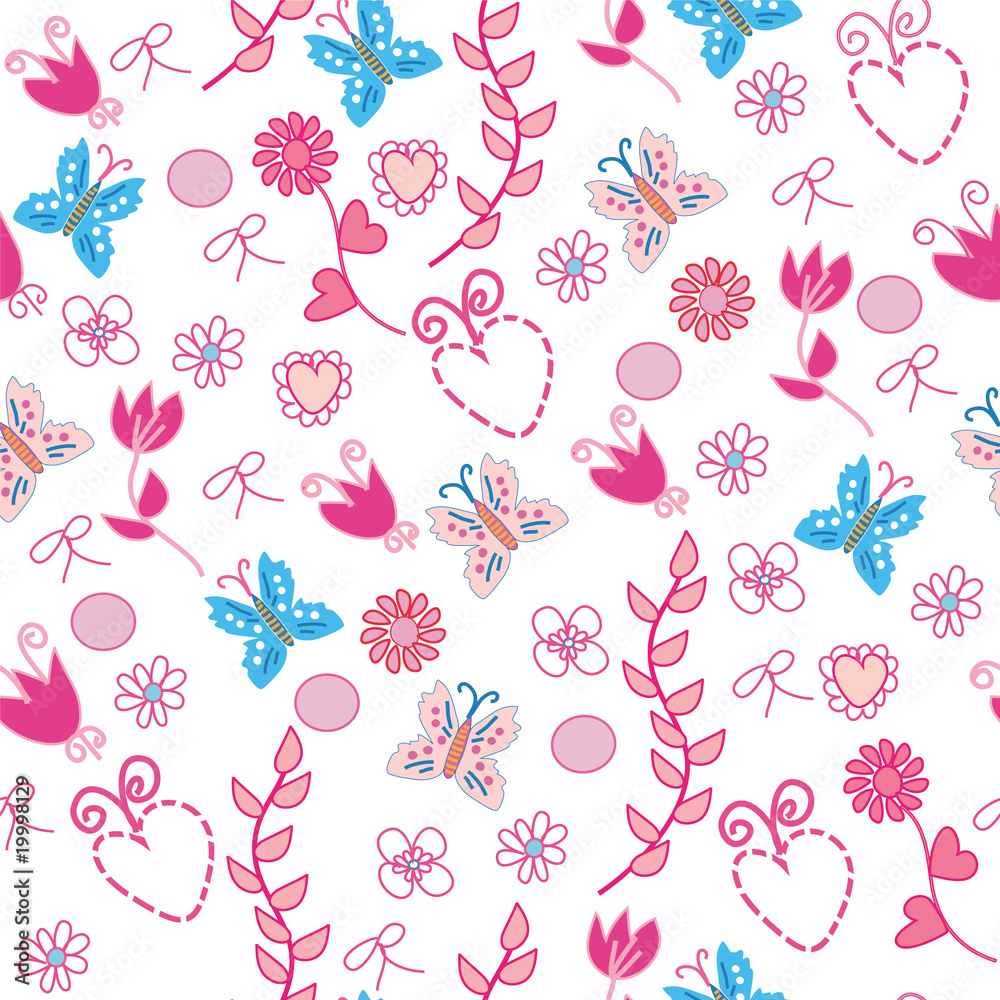 Seamless pink floral pattern with butterflies Seamless pink floral pattern with butterflies