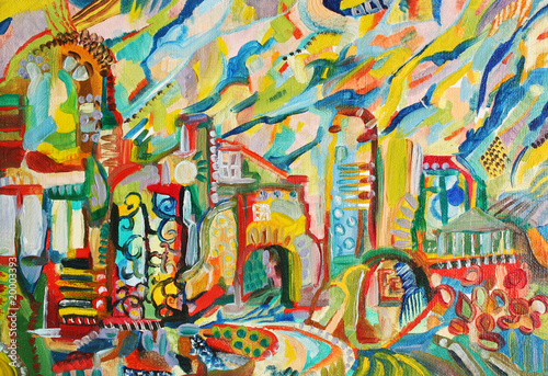 abstract city oil painted picture