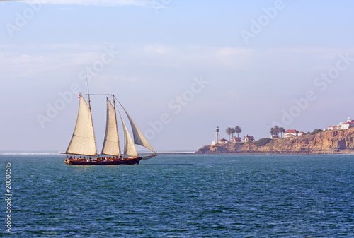 Schooner sails past Point Loma near San Diego, California