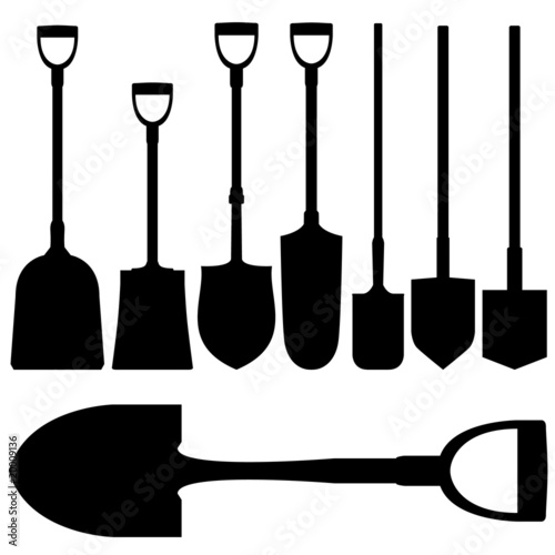 Shovels, spades, and tools in vector silhouette