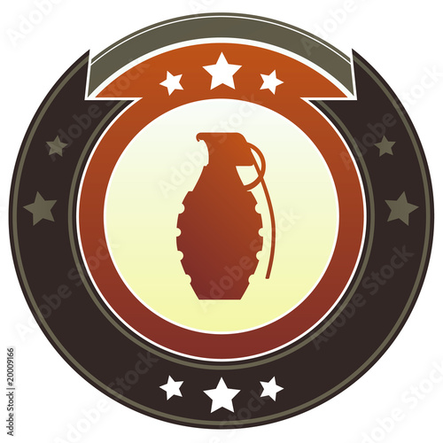 Hand grenade icon on round imperial vector button