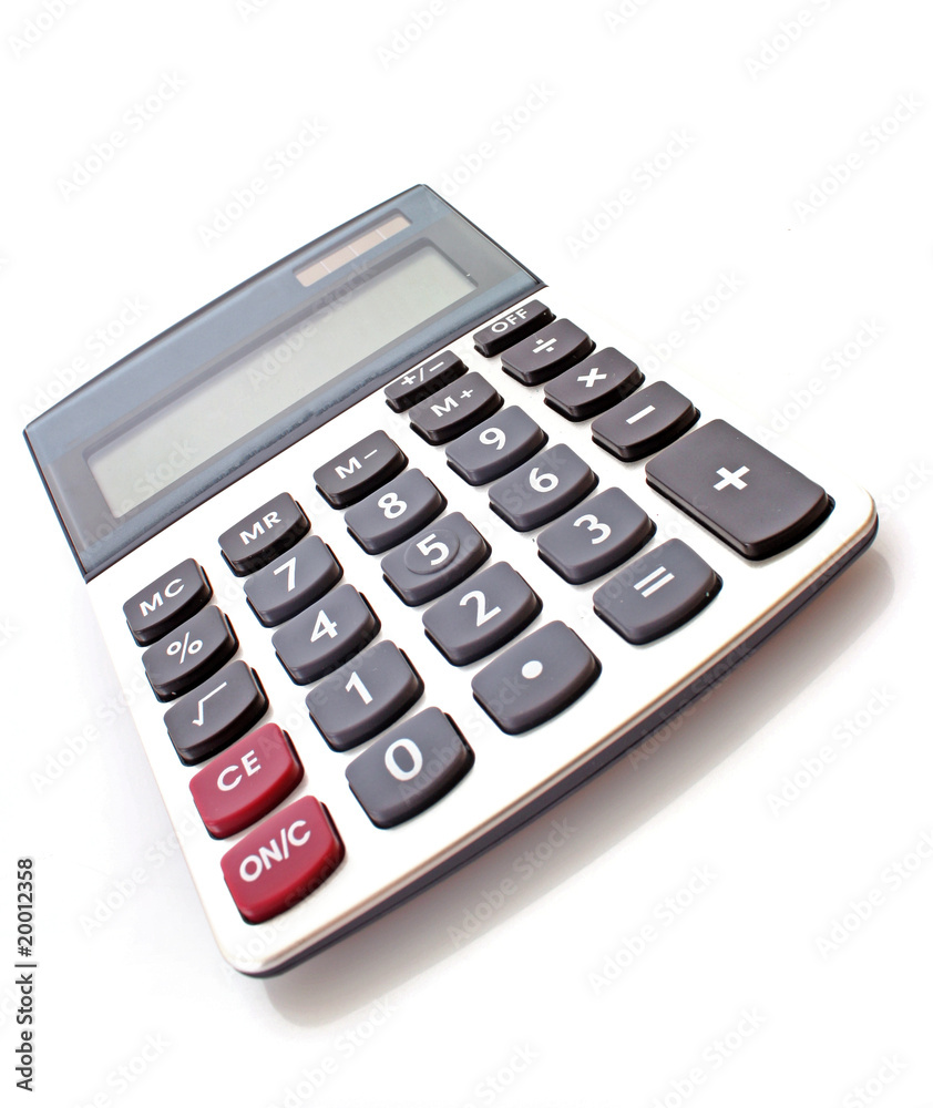 Grey calculator on a white background Grey calculator on a white background
