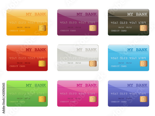 set of colored credit cards