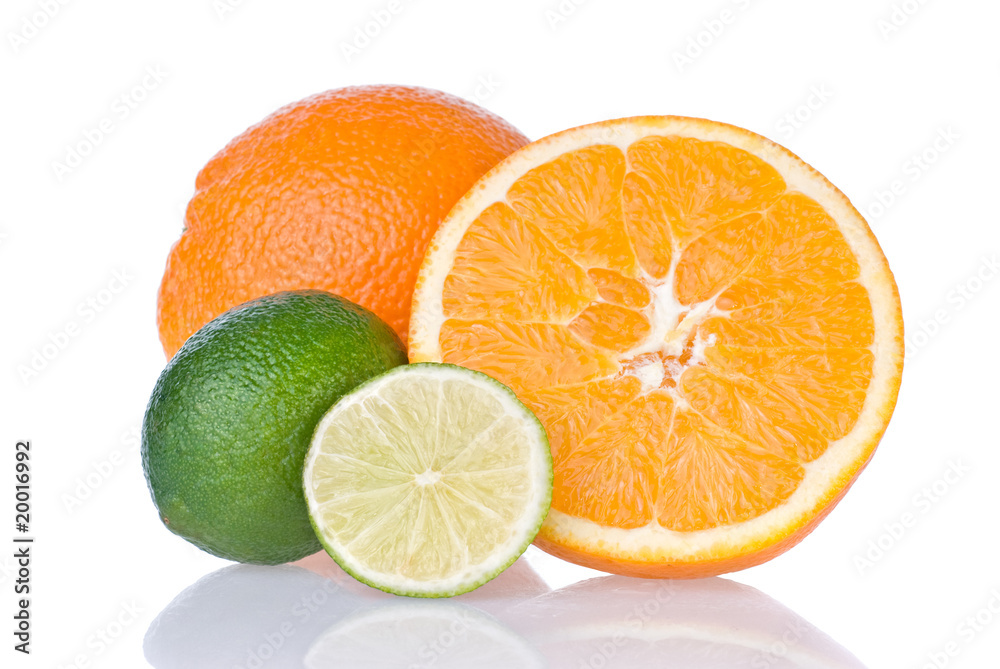 orange and lime isolated on white orange and lime isolated on white