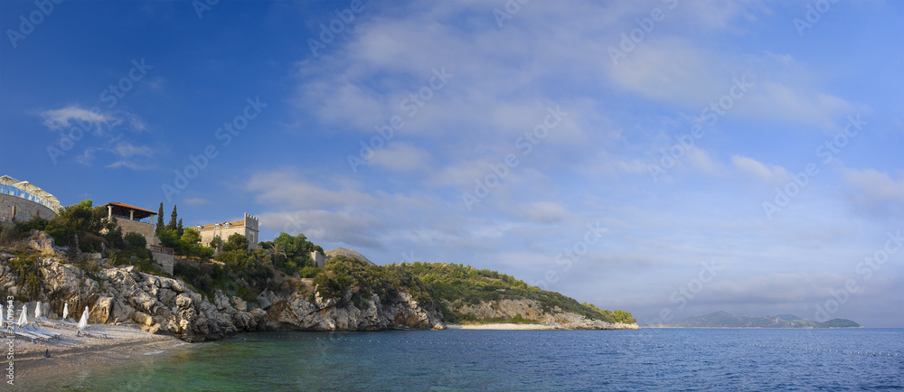 panoramic view of mediterranean shore near Dubrovnik, Croatia