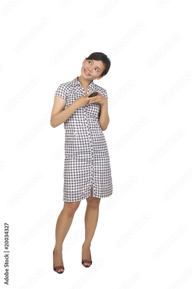 Full Body Portrait of Woman Holding Cellphone Full Body Portrait of Woman Holding Cellphone