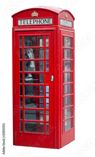 Red telephone booth in London isolated on white