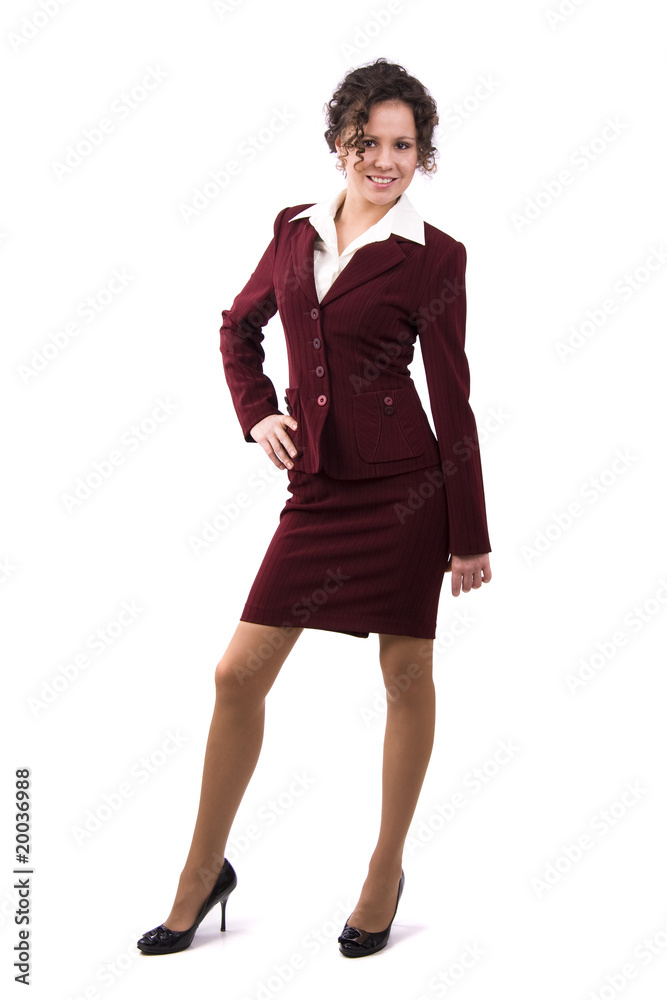Brunette businesswoman dressed in red suit. Brunette businesswoman dressed in red suit.