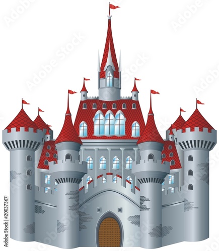 Fairy-tale castle on white background.