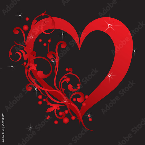 Abstract red heart with ornaments