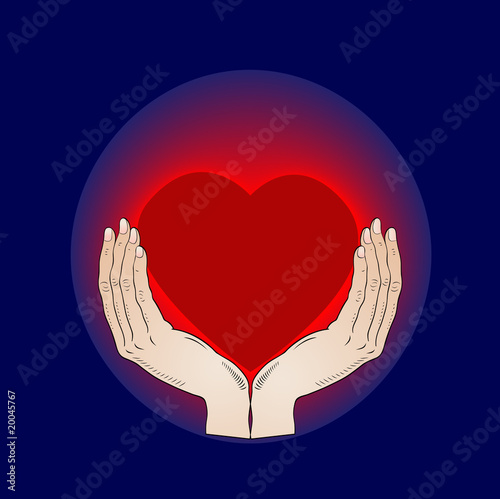 shining heart in the hands - vector