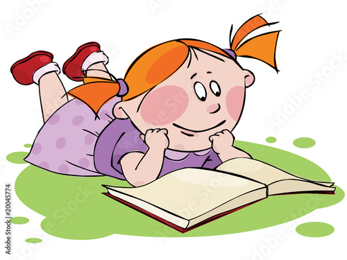 Little girl reading a book