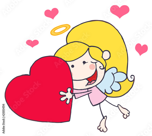 Cartoon Stick Cupid Girl Flying With Heart
